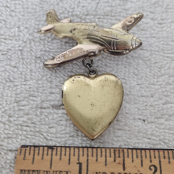 Vintage WW2 USAAF Sweetheart Pin - Aircraft with Heart Lockett