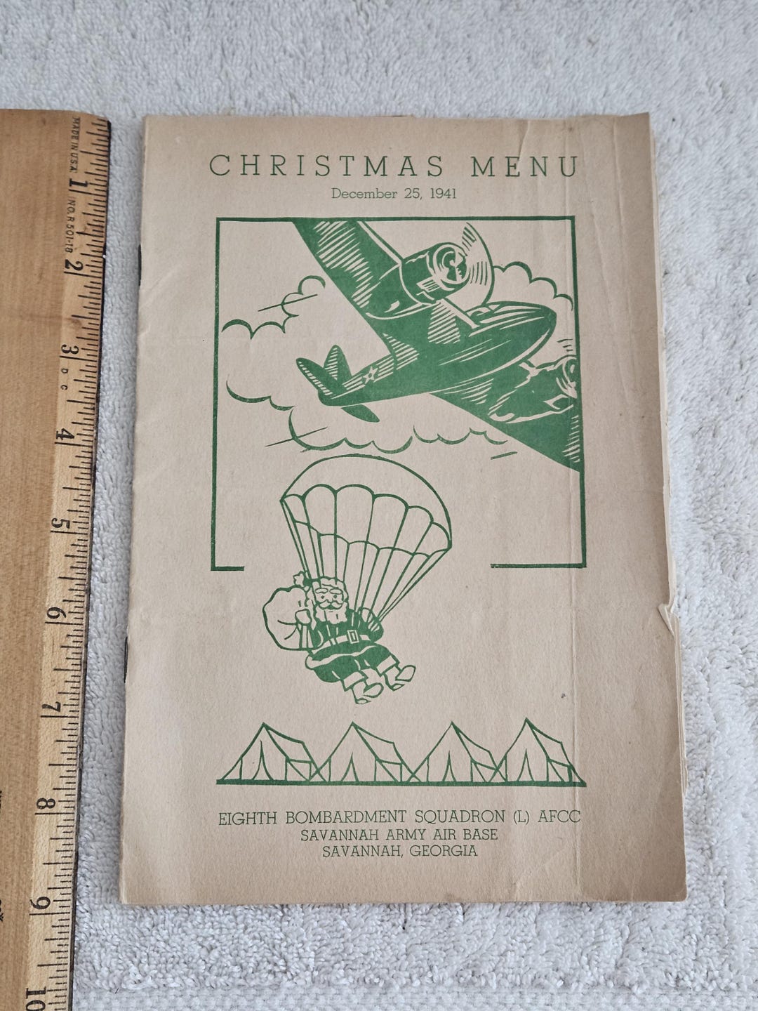 WW2 1941 Christmas Menu - 8th Bombardment Sqdn. AFCC Savannah Army Air ...
