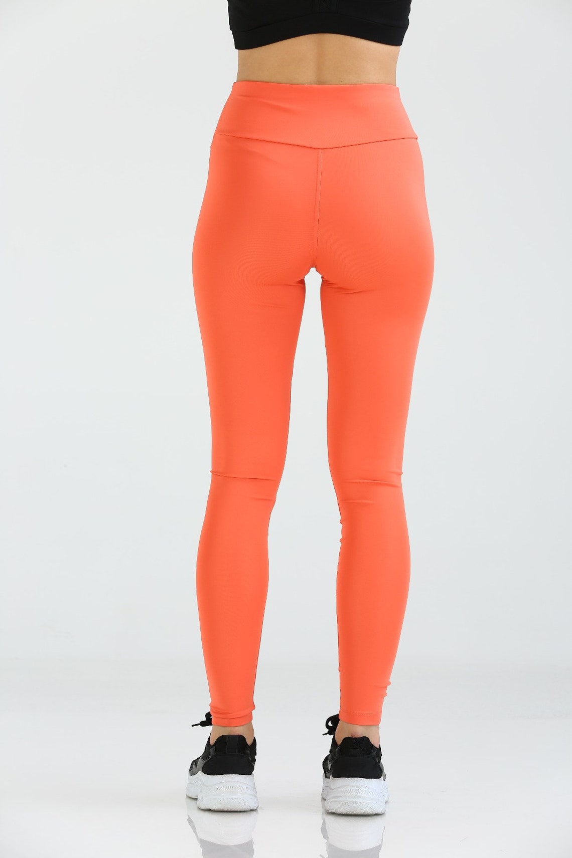 High Waisted Leggings in Orange Yoga Pants Gym Workout Etsy.de