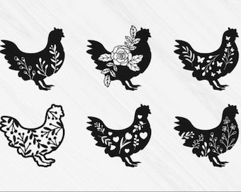 Floral Chicken SVG Bundle: Farmhouse Clipart (Digital Download)
