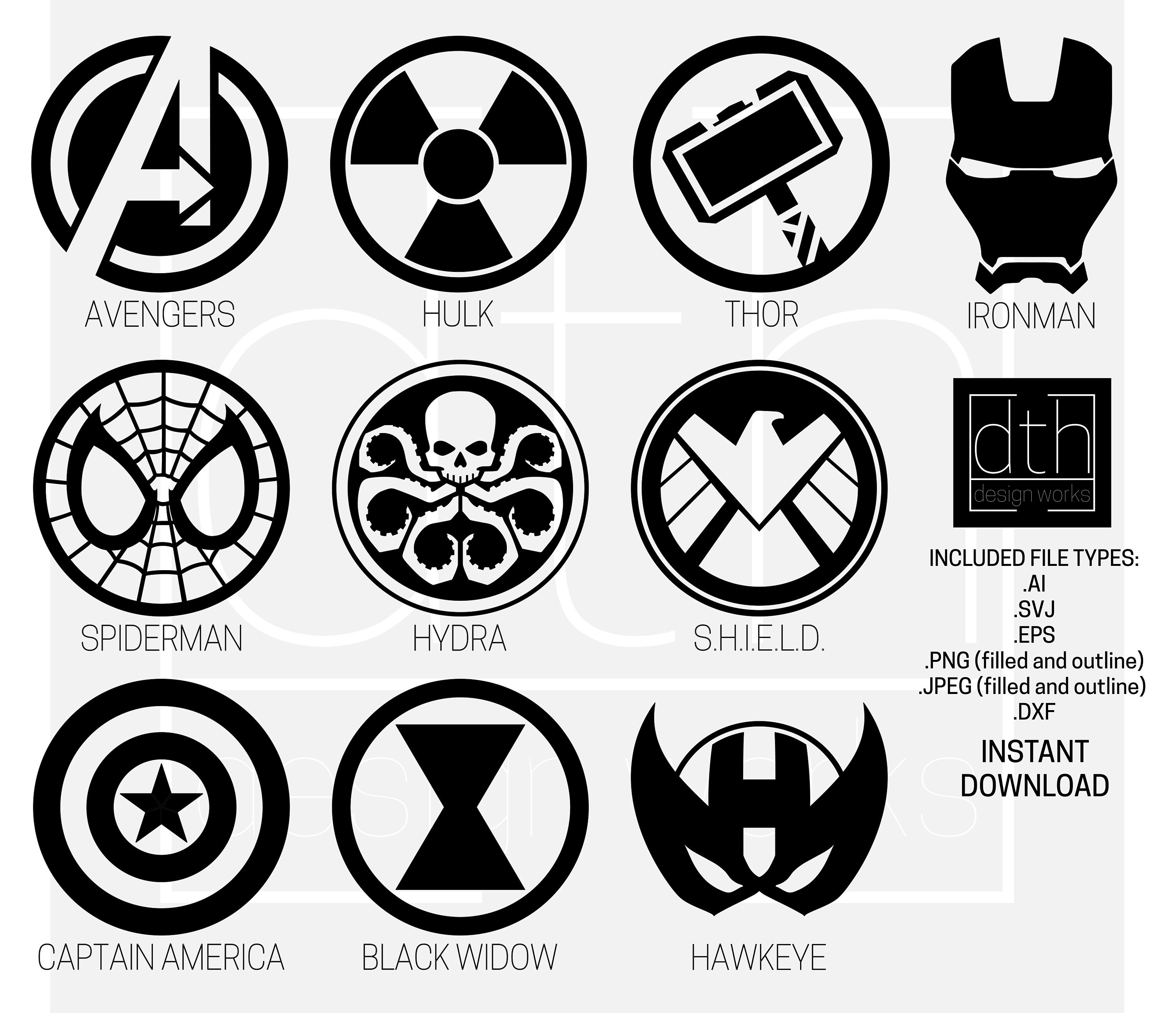 Superhero Avengers Logos Bundle 10 SVG Ai DXF Files for | Etsy