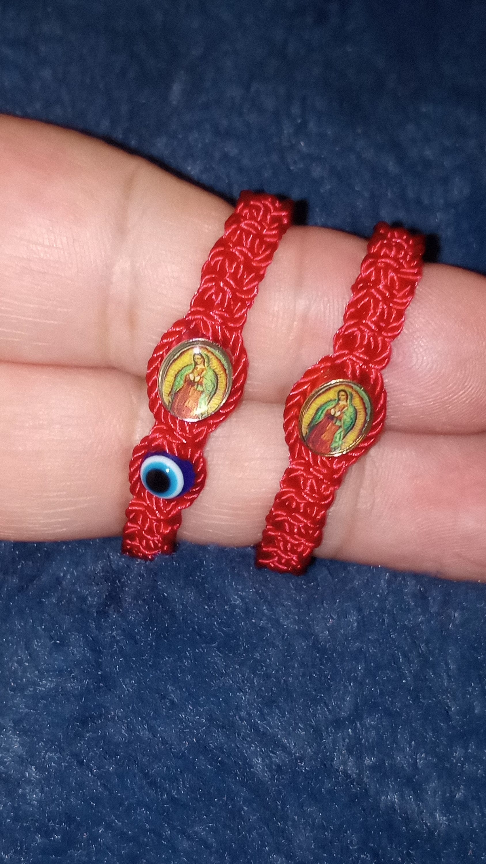 Handmade Baby Bracelet: Virgin Mary and Evil Eye, Adjustable Red