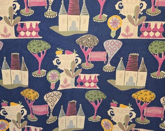 Vintage Retro Blue French ROMANEX DE BOUSSAC Fabric Material 1.4m