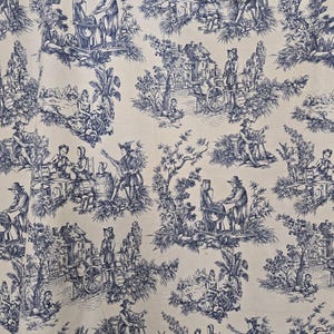 Vintage blue toile de jouy fabric, pastoral & chinoiserie scenes