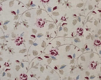 Antique french, floral fabric, roses remnant