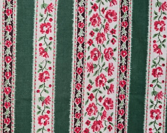 Tela francesa vintage con rayas florales, verde