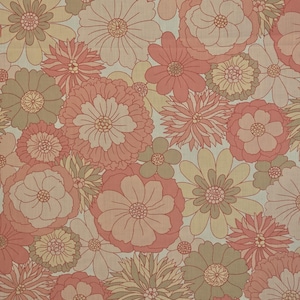 Vintage 1970-tals rosa blommigt bomullslakan, stort retro sängkläder med blommotiv, Cottagecore-tyg