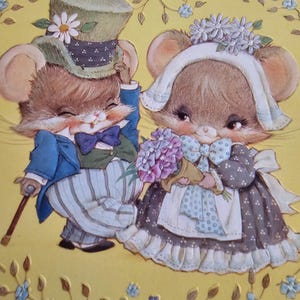 carte d'anniversaire vintage, conception de souris victoriennes