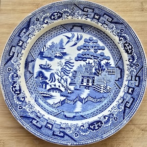 Antique blue willow plate, hammersley stoneware, victorian transferware
