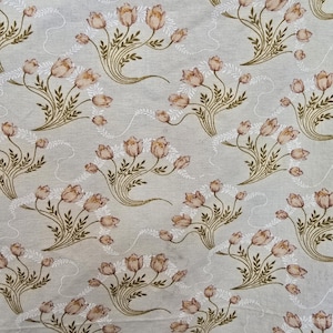Tessuto vintage con tulipani Monkwell – cotone floreale rosa e oliva, anni '80