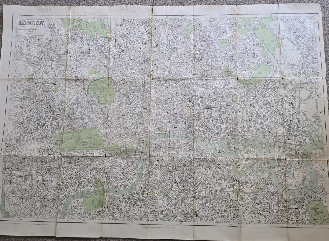 1908 London Post Office Directory Map, Linen-backed Folding City Plan ...