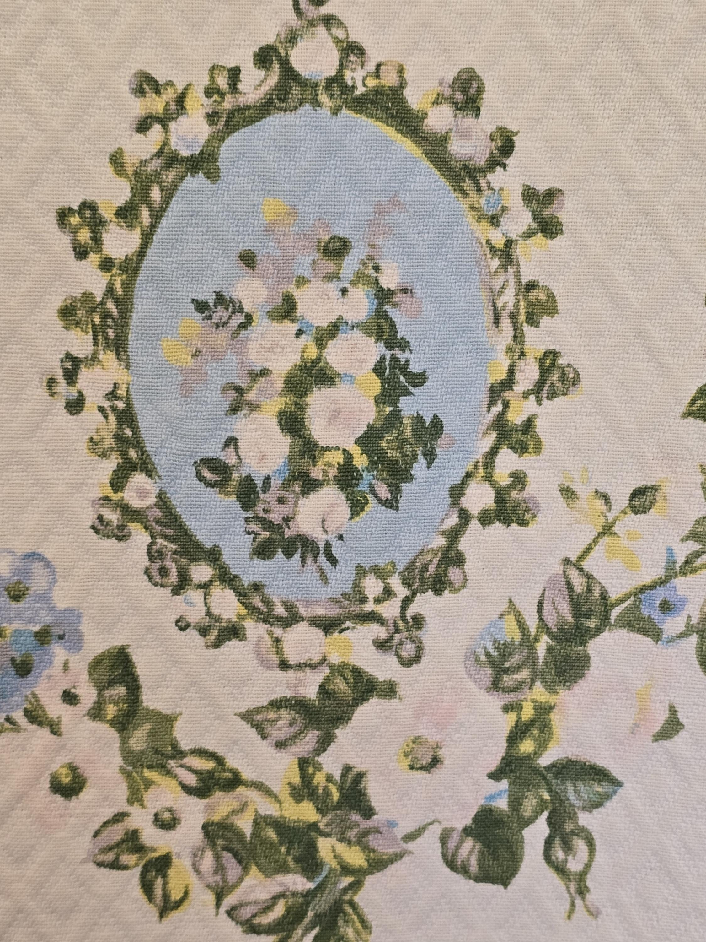 ヴィンテージのフランスの花柄生地、青い楕円形のブーケ - Etsy 日本