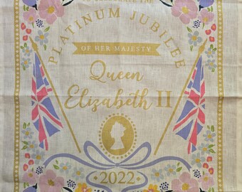 Strofinaccio commemorativo del Giubileo di Platino della Regina Elisabetta II 2022 con motivo floreale e Union Jack degli Ulster Weavers.