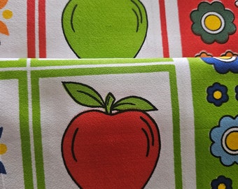 2 Vintage, Original 1970's,  Apples Tea Towel,  Cotton Fabric, NOS Towel, Never Used