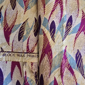 Vintage 1980s wax print fabric, gold accents
