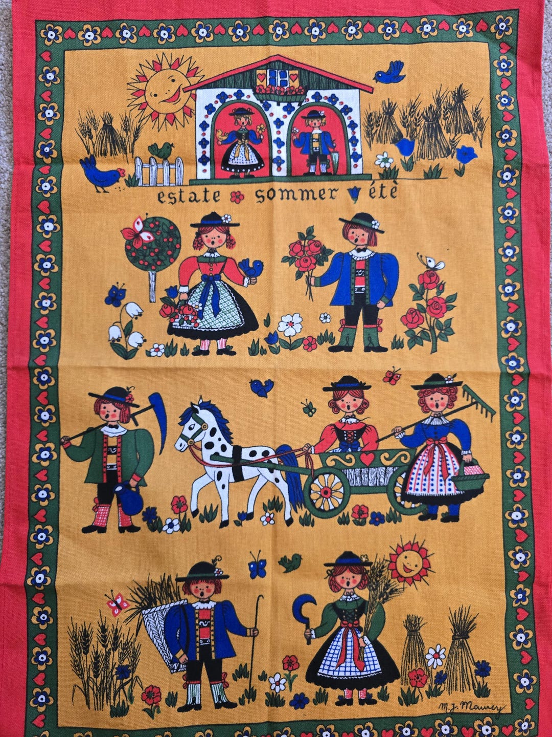Folk Art Tea Towel, M J Maurey - Etsy