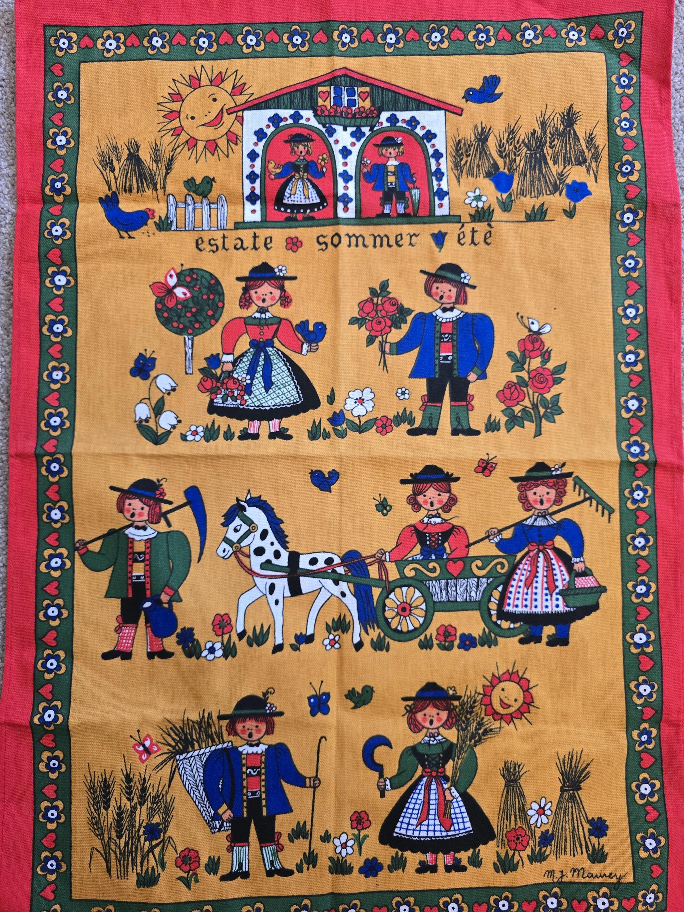 Folk Art Tea Towel, M J Maurey - Etsy