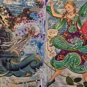 Libro alterato e stravagante: un collage fantasy vintage, carte riciclate