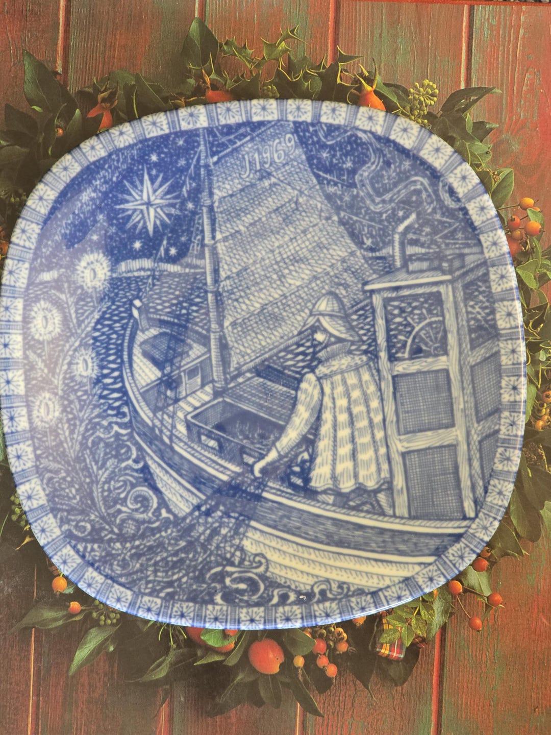 Vintage Rörstrand Julen 1969 Christmas Plate Swedish Blue Transferware ...