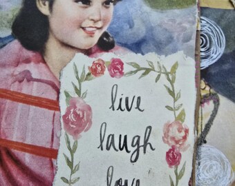 One-of-a-kind handmade mixed media art book, recycled papers