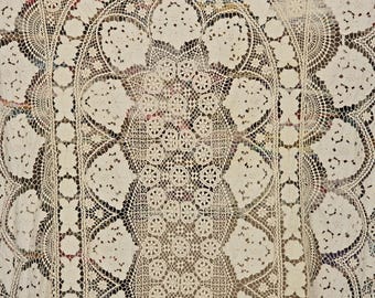 Antique french lace bedspread floral appliqué double bed cover handmade lace textile heirloom