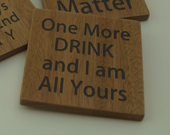 Handmade Mahogany Coasters: Funny Bar Decor, Mancave Gift