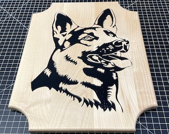 Carved German Shepherd Maple Wood Sign: Custom Man Cave Decor