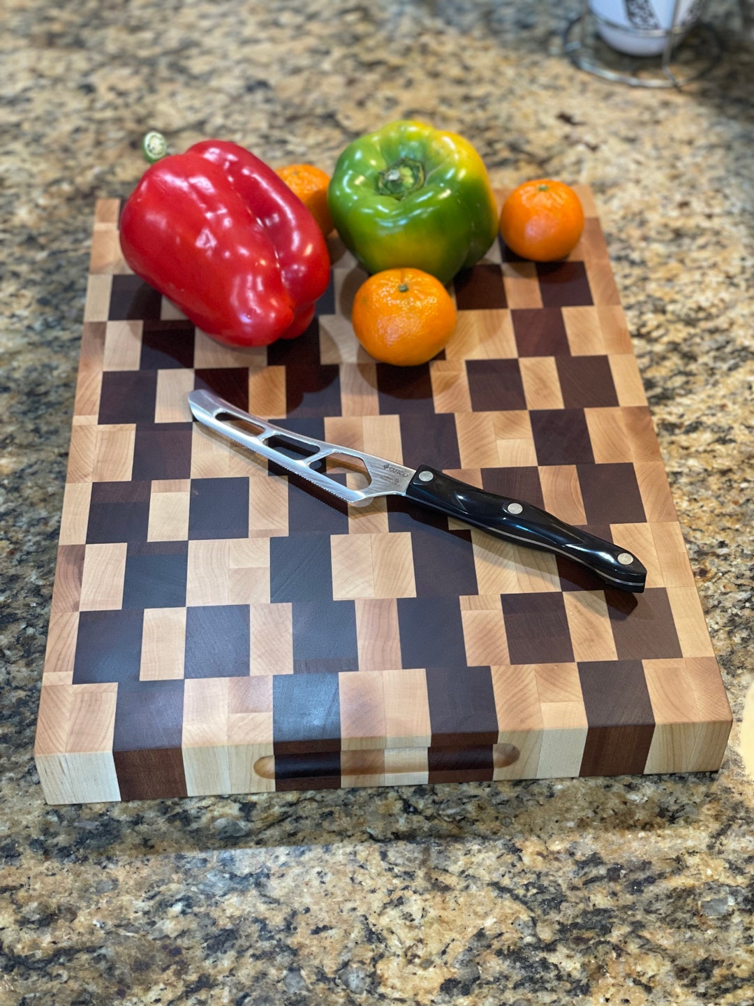 Mahogany and Maple End Grain Cutting Board Checker Pattern Won't Dull