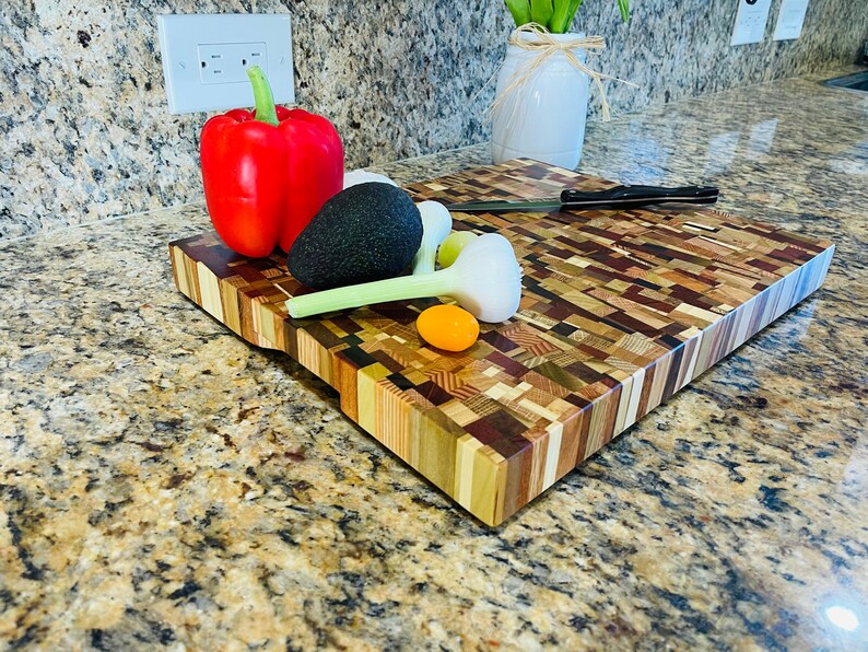 AMAZING End Grain Cutting Board CHAOTIC Pattern Won't Dull Knives Great Christmas Gift Mom Dad