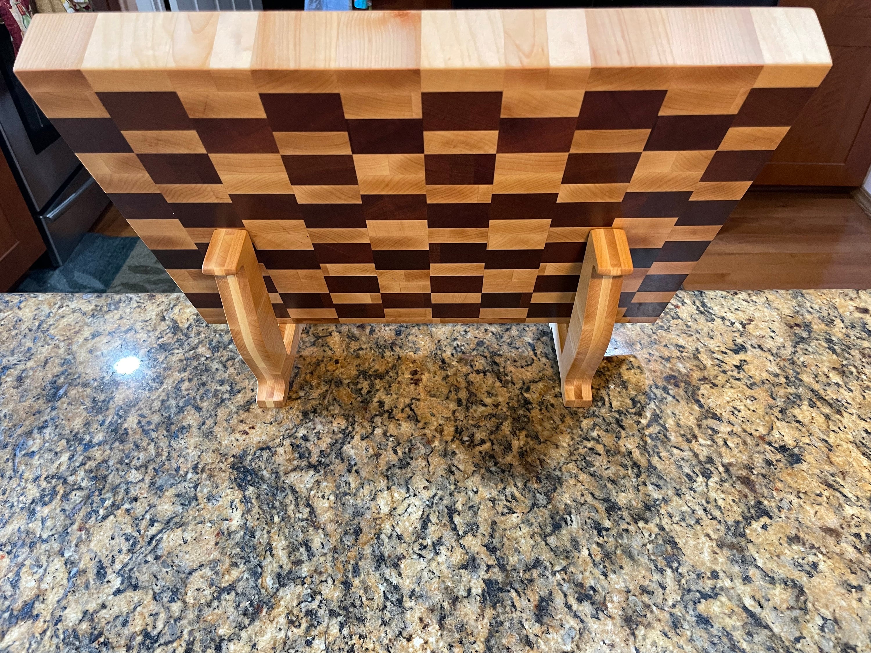 Mahogany and Maple End Grain Cutting Board Checker Pattern Won't Dull