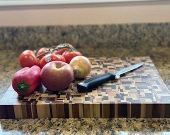 End Grain Cutting Board: Chaotic Pattern, Handmade Wood, Knife-Friendly