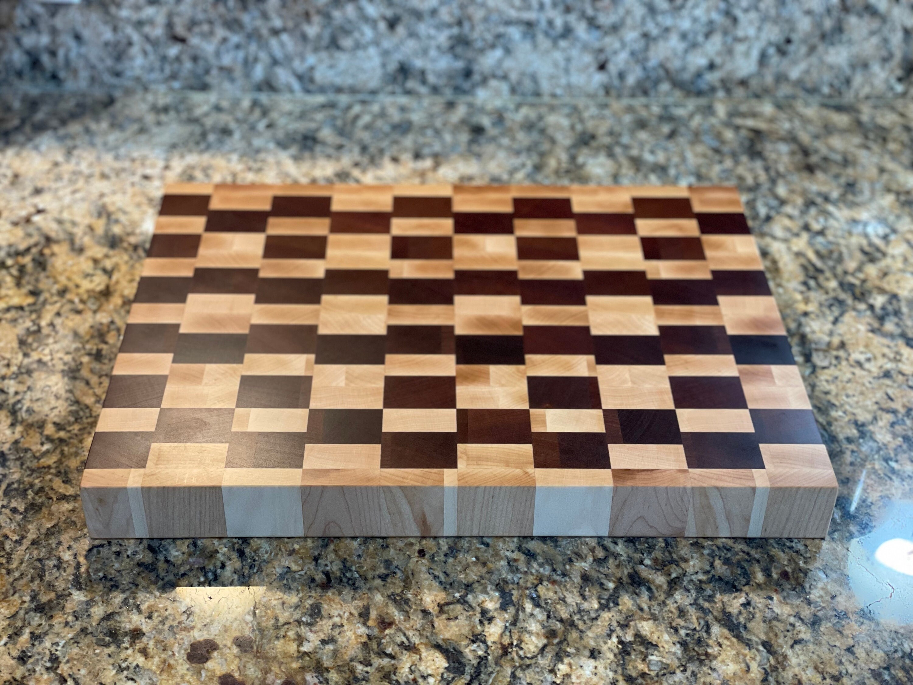 Mahogany and Maple End Grain Cutting Board Checker Pattern Won't Dull
