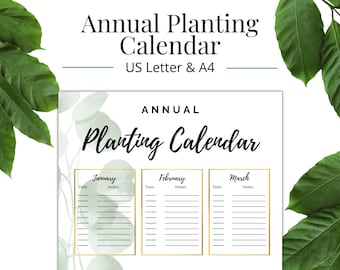 Annual Planting Calendar Printable; Garden Planting Calendar; Yearly Planting Template; Plant Tracking