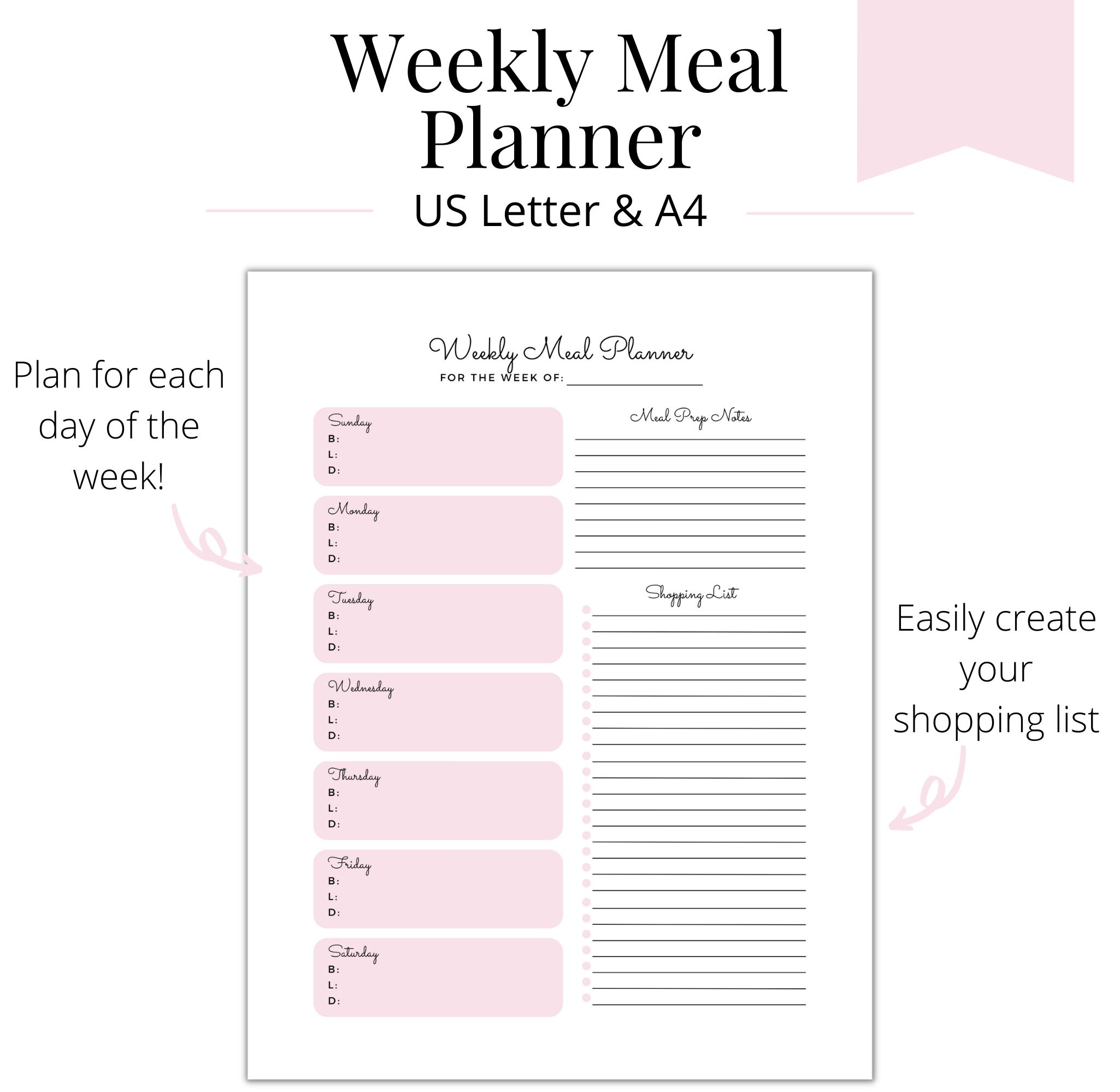 Weekly Meal Printable Planner - Etsy