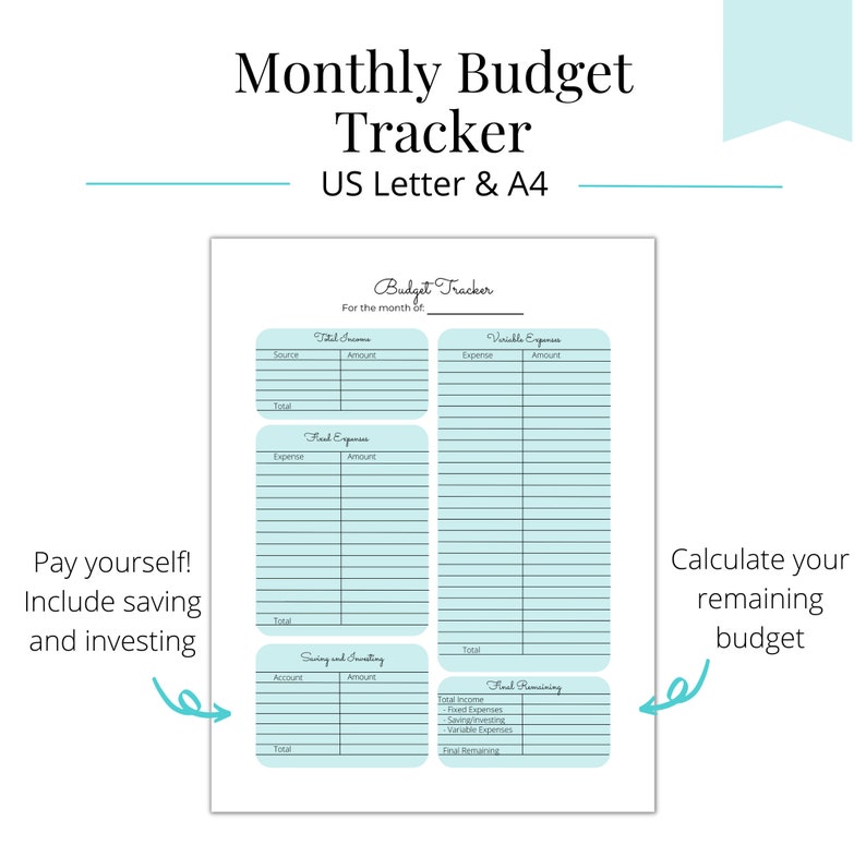 Monthly Budget Tracker Printable - Etsy