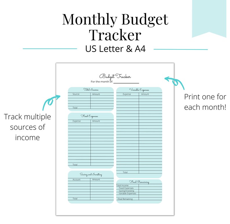 Monthly Budget Tracker Printable - Etsy