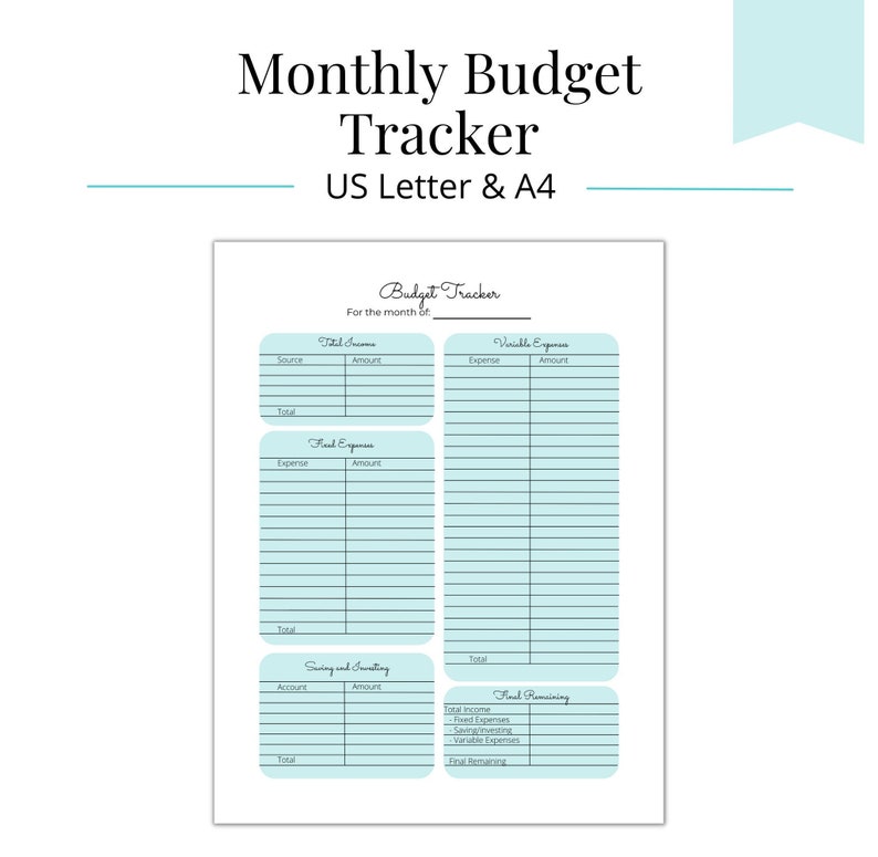 Monthly Budget Tracker Printable Etsy
