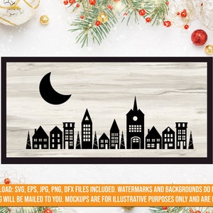 Christmas Village SVG with Christmas trees in silhouette Digital Download