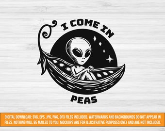 面白いエイリアン svg、エンドウ豆のカットファイル、地球外生物 svg、jpg、png、dxf、eps ファイル