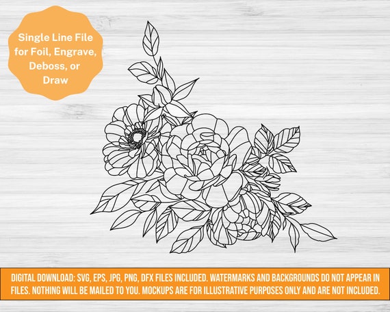 Single Line Peonies SVG digital download | single line SVG for sublimation pen, foil, or engraving projects | Mother's Day SVG