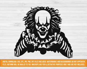 怖いピエロ SVG、不気味な SVG、ハロウィーン SVG、不気味なデジタルカット ファイル