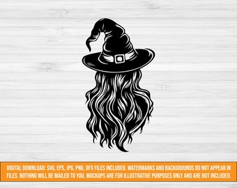 魔女 SVG、魔女の髪 SVG、ハロウィーン SVG、不気味なデジタルカット ファイル