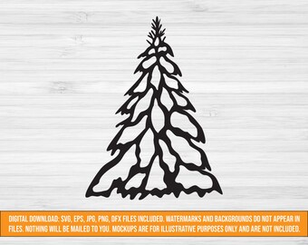 雪に覆われたクリスマスツリーの SVG ファイル、svg、png、eps、dxf、jpg ファイル、かわいいクリスマス テーマの SVG プロジェクト アイデア、クリスマスツリーの png