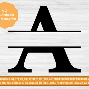 A-Z Monogram SVG, Split Monogram SVG, Alphabet SVG, file png eps dxf jpg, lettere monogramma svg, file tagliati alfabeto