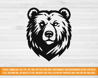 クマの頭の SVG デジタル ダウンロード、クマのカット ファイル、クマのクリップアート、アウトドア svg、狩猟用 svg、ハンター用 svg、大型ゲーム svg