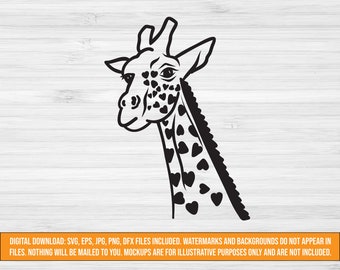 かわいいバレンタインキリン SVG | 動物バレンタイン SVG | かわいい動物 SVG | バレンタインデー SVG DXF EPS JPG PNG