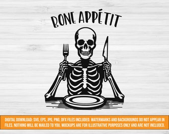 面白いハロウィーン SVG、スケルトン SVG、骨の食欲 SVG、不気味なデジタルカットファイル、ハロウィーン T シャツ用のしゃれクリップアート、dxf、eps、jpg、png