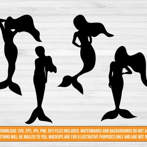 Mermaid SVG bundle files, mermaid silhouette SVG, mermaid outline svg, svg dxf eps jpg png files