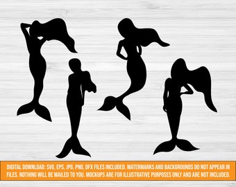 Mermaid SVG bundle files, mermaid silhouette SVG, mermaid outline svg, svg dxf eps jpg png files