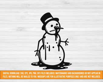 溶ける雪だるま SVG ファイル、svg、png、eps、dxf、jpg ファイル、かわいい冬の SVG プロジェクトのアイデア、溶ける雪だるまのクリップアート